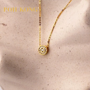 POH KONG 750/18K Yellow Gold With Diamond Double Circle Pendant