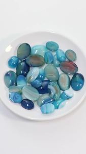 5pcs Natural Stone Cabochon Blue Stripe Agate Flat Oval Loose Beads Cabochon Cameo For DIY Jewelry Making Ring Pendants Supplies