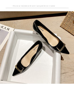 รองเท้าส้นสูงแบบสวมสำหรับใส่ไปทำงาน ทรงหัวแหลม ส้นบาง สายรัดโลหะ หนัง PU ระบายอากาศได้ดี ส้นสูง 5-8 ซม. รองเท้าส้นเดี่ยว