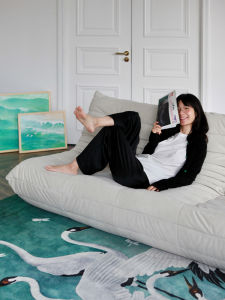 RINOART Minimalist Nordic Style Three-Seater Sofa Chair Butterfly Effect Fabric Office Popular Light Luxury Artistic Design