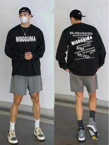 Áo Thun Cotton Dài Tay Màu Đen Thời Trang Cỡ Lớn Cho Nam Mùa Thu Áo Phông Cổ Tròn Cotton Nguyên Chất Áo Phông Thường Ngày