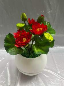 Bunga meja bunga artificial  bunga teratai kodok dengan vas bola besar bunga meja bunga artificial cantik