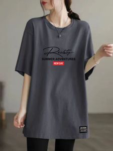 Big Sale Leak-Picking ~ Export Export Pure Cotton Summer Easiest for Match Mid Length Long Length Tops round Neck Short Sleeve Easiest for Match Plus Size T-Shirt