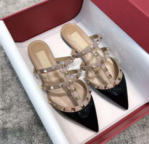 Summer 2025 Womens Rivet Pointed Toe Flat Sandals Half Slippers Outdoor Wear Net Red Single Shoes Slip-On Flats Cool Shoes