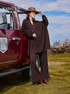 Kamilan Wool Knitted Set Womens Long Sleeve V-Neck Sweater And Wide Leg Pants Two-Piece Autumn Fashion Casual Wear for Middle-Aged Women