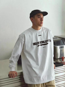 American Style Long Sleeve Letter Print T-Shirt Mens Loose Fit Crew Neck Base Layer Shirt Spring Autumn Inner And Outer Wear
