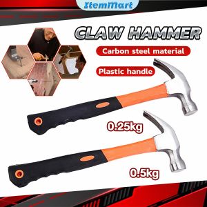 ItemMart Orange Heavy Duty Straight Rip Claw Hammer Non Slip Shock Reduction Grip 0.25kg 0.5kg