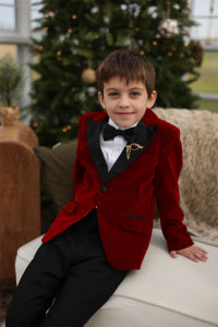 Lontakids Chàng Trai 4 Mảnh Giáng Sinh Bộ com lê bằng nhung Trang Phục Chính Thức Tuxedo Trẻ Em ôm vừa Blazer Ăn Mặc quần áo Trang Phục đính nơ