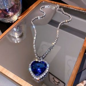 Đại Dương Vòng Cổ Trái Tim Tiannik Cao Cấp Dát Kim Cương Quá Khổ Sapphire Trái Tim Thời Trang Retro Triều Đình Cao Cấp Quý Phái Dây Hợp Kim