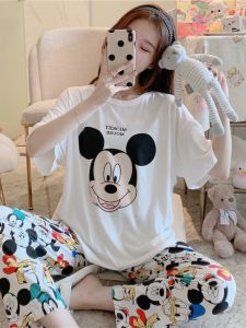 Modale Cotton Sleepwear for Women Outerwear Short Sleeve Korean Style Cartoon Print Plus Size Homewear Student Casual Set