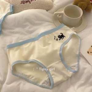 แอนตี้แบคทีเรียบริสุทธิ์ ผ้าฝ้าย ชุดชั้นในสาวสบาย กางเกงใน พร้อมแมว Rainy Day ดีไซน์ สามเหลี่ยมเอวกลางที่เหมาะกับเยาวชน กางเกง