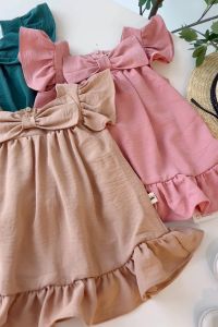 Đầm cho bé gái GELU KIDS đầm bé gái có nơ dễ thương chất liệu đũi tằm nhăn vô cùng mềm mát váy đầm bé gái mặc mùa hè đi chơi đi biển đi học váy đầm trẻ em V045