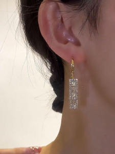 Fashionable Micro-Paved Zircon Square Earrings Luxury Sensation Ear Jewelry Diamond Alloy Geometric Womens Fresh out Style