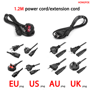 1.2M AC Power Cord with C13/C7 Connectors EU/US/AU/UK Plugs a Brand New Replacement Power Cord for TVs / Monitors / Computers.