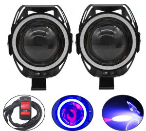 Motorcycle Angel Eyes Motorbike LED Auxiliary Lamp U7 Headlamp Spotlights Motorcycle Headlights Super Bright 125W 2Pcs/set