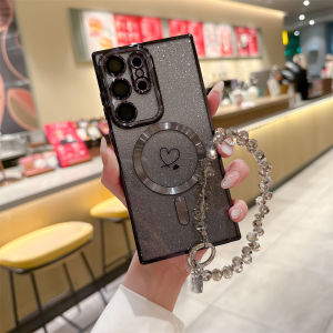 Carbon Fibre Heart Transparent Magnetic Lanyard Case for Samsung Galaxy S26 Ultra S25 S24 S23 S22 S21 Ultra S26 Plus S24FE Cover