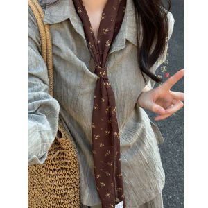 Retro Floral Silk Scarf Womens Autumn Winter Long Neck Warmer Fashionable Accessory Versatile Tie around Neck Scarf for Ladies