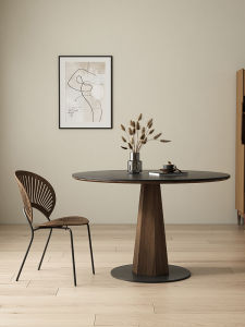 Rustic Black Marble Top round Dining Table Small Household Vintage Style Home Restaurant Meal Table Solid Wood Simple Design