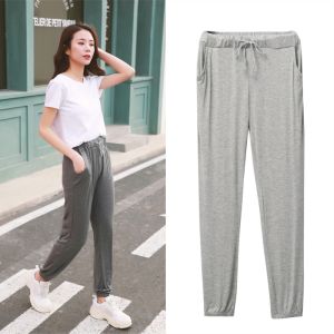 กางเกงโยคะทรงหลวมสไตล์ฮาราจูกุสำหรับฤดูใบไม้ผลิและฤดูร้อน ผ้าโมดอล กางเกงขายาวทรงหลวมสำหรับผู้ชายและผู้หญิง