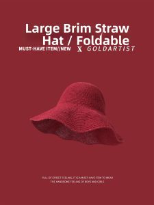 GOLD ARTIST | Red Foldable Large Brim Sun Protection Womens Straw Hat