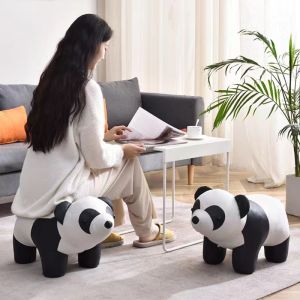 Panda Cartoon Pet Stool Kids Animal Shoe Changing Stool Solid Wood Living Room Sofa Stool Creative Decoration Pedal Low Stool