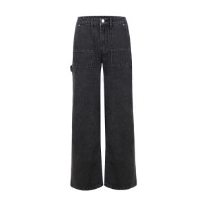 Retro Gray Pocket Patchwork Flare Jeans Women