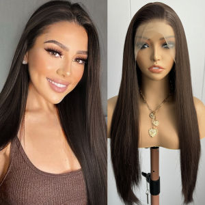 Brown Wig Long Straight Synthetic Lace Front Wigs for Women Brunette Hair Dark Chocolate Brown Lace Wigs Daily Use Party Cosplay