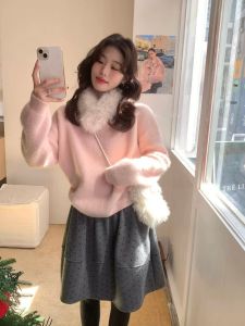 YUEZHONGWEI | Detachable Collar Thickened Lazy Style Womens Knit Sweater