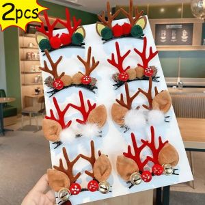2pcs/set Cute Christmas Hair Clips Antler Deer Ear Hairpins for Women Girl Festival Barrettes Headwear Xmas Party Hair Accessories
