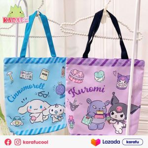 READY STOCK! 36cm Kawaii Sanrio Characters Hello Kitty Kuromi My Melody Canvas Tote Bag Multiple Compartments with Magnet Hook Big Storage Perfect Gifting Christmas Birthday