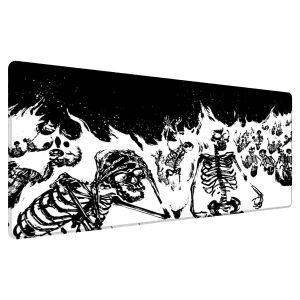 1pc Large Black White Skeleton Fire Art Design Mouse Pad-Multi-size Non-Slip Stitched Edge Desk Mat for Gaming Home Ideal Gift