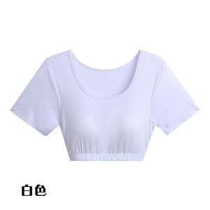 เสื้อทีเชิ้ตแขนสั้นออกกำลังกายเล่นโยคะออกกำลังกายแบบครึ่งท่อนแบบชิ้นเดียวมีโครงเหล็กไม่มีฟองน้ำเสริมทรวงอกผ้าโมดาล์วใส่ช่วงฤดูร้อนสำหรับผู้หญิง