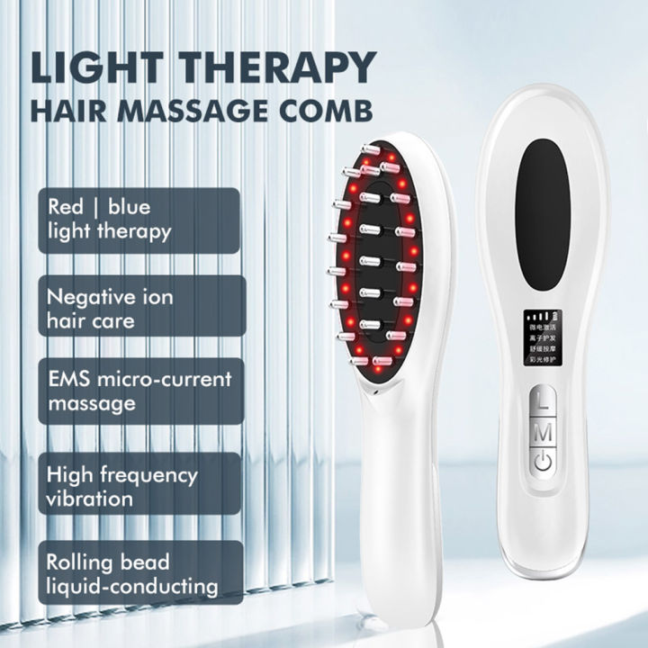 Electric Vibration Hair Growth Massage Comb Red and Blue Light Therapy