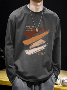 เสื้อยืดคอกลมแขนยาวผ้าฝ้ายแท้สำหรับผู้ชาย ฤดูใบไม้ผลิและฤดูใบไม้ร่วง เสื้อชั้นในแฟชั่น INS เสื้อผ้าที่สวมใส่ได้หลากหลาย