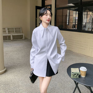 Fashionable White Short Shirt Womens Turn-down Collar Commuter Outerwear Spring New Korean Style Casual Loose Polyester Fiber