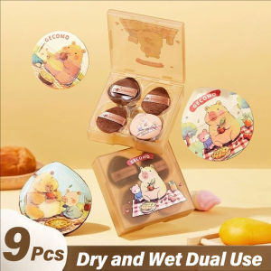 Dorisna ชุดพัฟแป้ง Capybara แบบเปียกและแห้ง9ชิ้นใช้งานได้สองแบบรองรับการกระแทกขนาดใหญ่ฟองน้ำแต่งหน้าปลายนิ้วขนาดเล็กนุ่มเป็นมิตรกับผิว