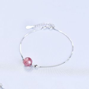Simple Crystal Strawberry Quartz Bracelet for Women Single Circle Fashion Jewelry Elegant Ladys Accessory Affordable Price