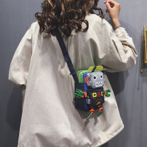 กระเป๋าผ้าใบลายการ์ตูนสำหรับผู้หญิง กระเป๋าสะพายข้างสุดน่ารัก กระเป๋าสะพายไหล่ทรงหัวใจแบบลำลองสำหรับวัยรุ่น ปิดด้วยซิป