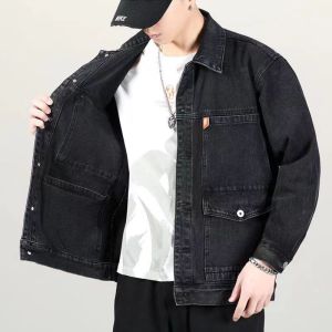 Washed Denim Jacket Mens Loose Fit Lightweight Casual Top Spring Autumn Light Colored Workwear Cotton Polyester Blend