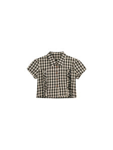 THROUS | Bộ Đồ Hè Nữ Áo Sơ Mi Tay Ngắn Voan Caro và Chân Váy Midi A-Line