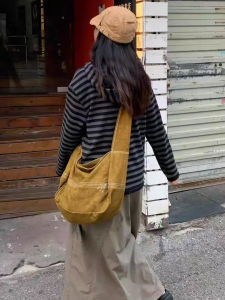 Khaki Casual Canvas Bag Womens Large Capacity Crossbody Dumpling Bag Trendy Design 2025 New Style Soft Polyester Lining Zipper Closure