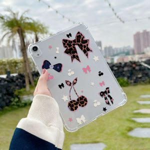 Leopard-print Bow Tablet Case For Samsung Tab S10 FE A9 A11 8.7 Inch S6 Lite A8 S7 Plus S9 S9 FE S10 Plus Silicone Transparent