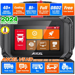 2026 ANCEL V5 HD OBD2 Scanner 12V 24V Heavy Duty Truck Full System Diagnostic Scanner Tools ECU Coding BI-directional 40+ Reset Code Reader ABS SRS DPF Regen for Truck & Commercial Vehicle Tool
