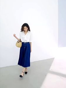 Momo Skirt | Rok jeans Wanita Korean Style Highwaist Basic Skirt Jeans Panjang Kekinian | Valencia