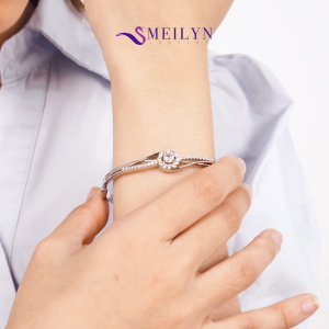 MEILYN Gelang Bangle Perhiasan Emas Motif Bunga Baris 2 Susun Lapis Perak 18K 0232230184