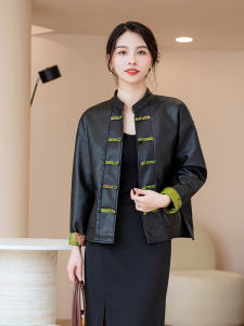 Black Button up Retro Leather Jacket Loose Casual Versatile Outerwear New Chinese Style National Trend Spring Autumn Fashion