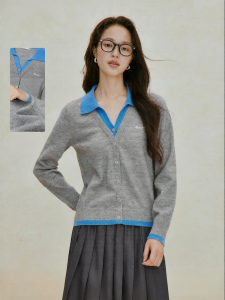 INMAN | V-Neck Embroidery Knit Polo Style Sweater