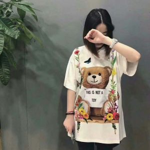 Pure Cotton Short Sleeve T-Shirt Womens High Quality Letter Heart Bear Print Casual Sweet Cool Style Loose Fit Summer Top