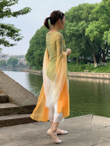 Long Tang Style Silk Shawl Gradient Color Dance Skirt for Women Chest Length Hanfu Accessories Traditional Chinese Clothing