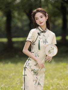 Elegant Young Chinese Style Cheongsam Dress Slimming Watercolor Design High Quality Improved Version Womens Fashion Summer Dress